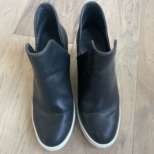 Stylish Black Leather Wedge Sneakers